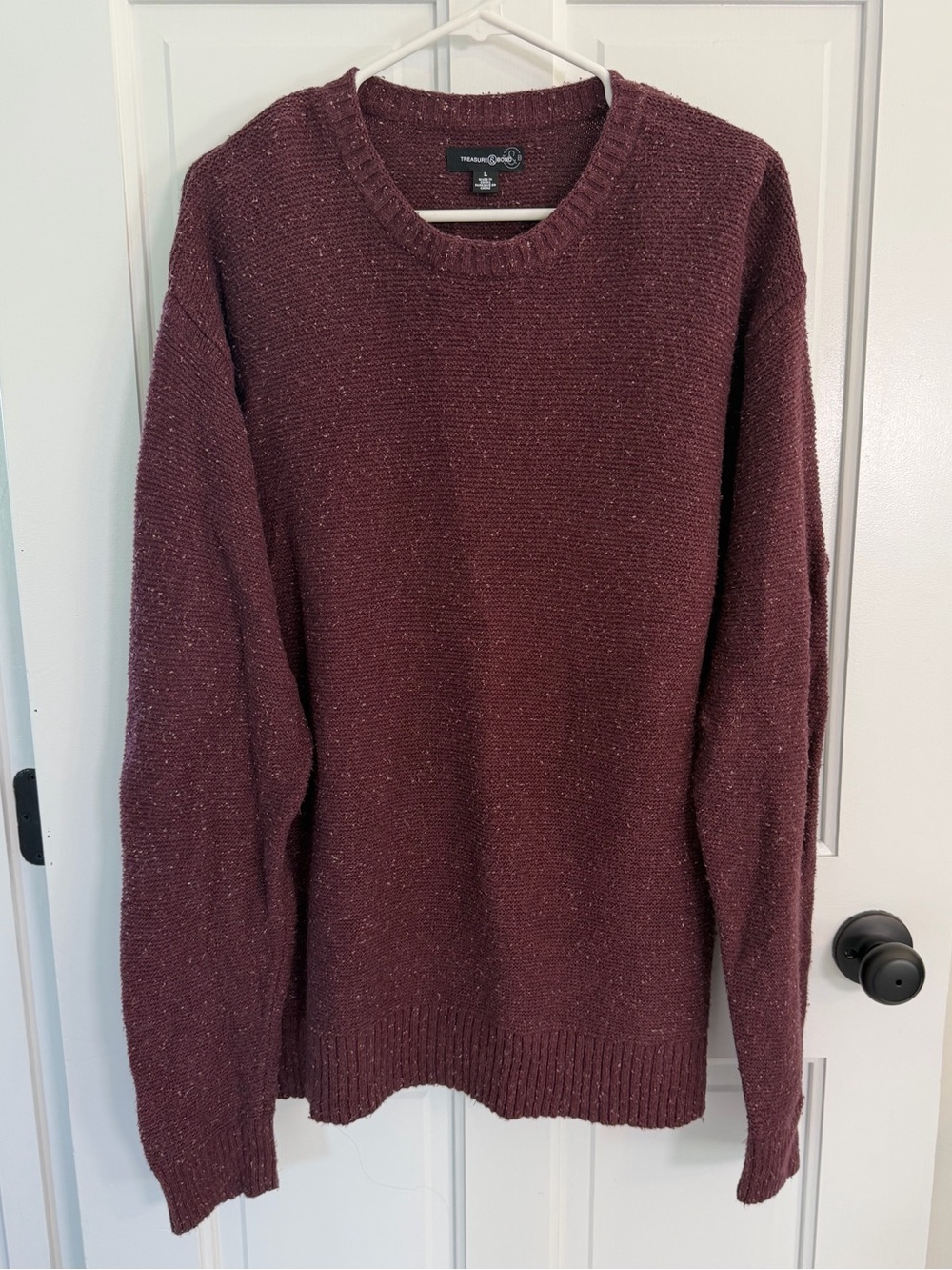 Treasure & Bond Men’s Large Burgundy Flecked Cotton Blend Crewneck Sweater